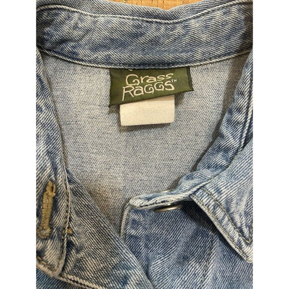 Vintage 90s Denim Floral Print Maxi Dress Boho Cottage Grunge Light Wash Size S - Picture 6 of 16